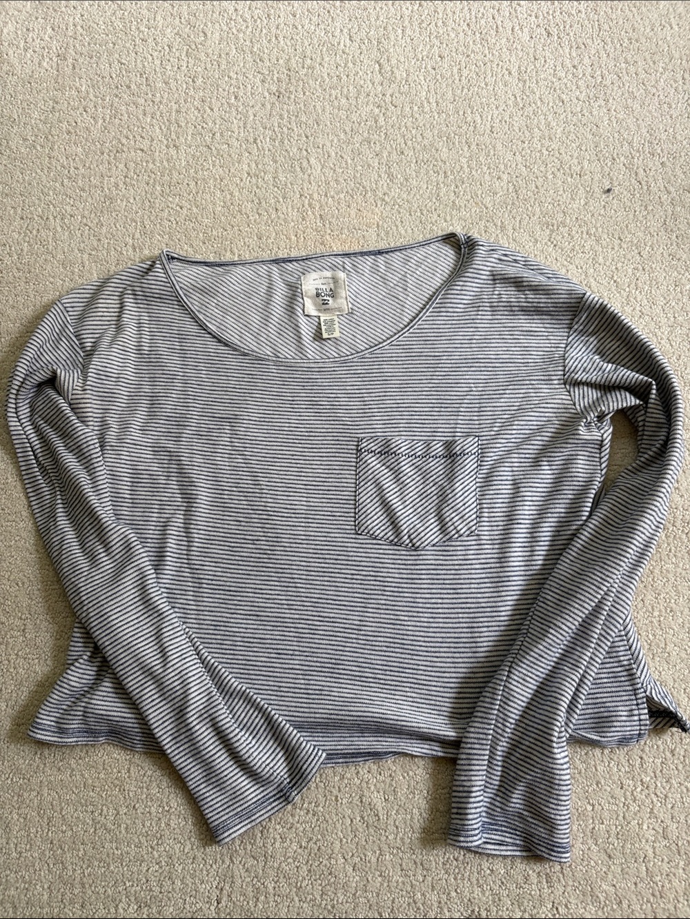 Billabong Women's Striped Long-Sleeve Crop Top w/ Pocket